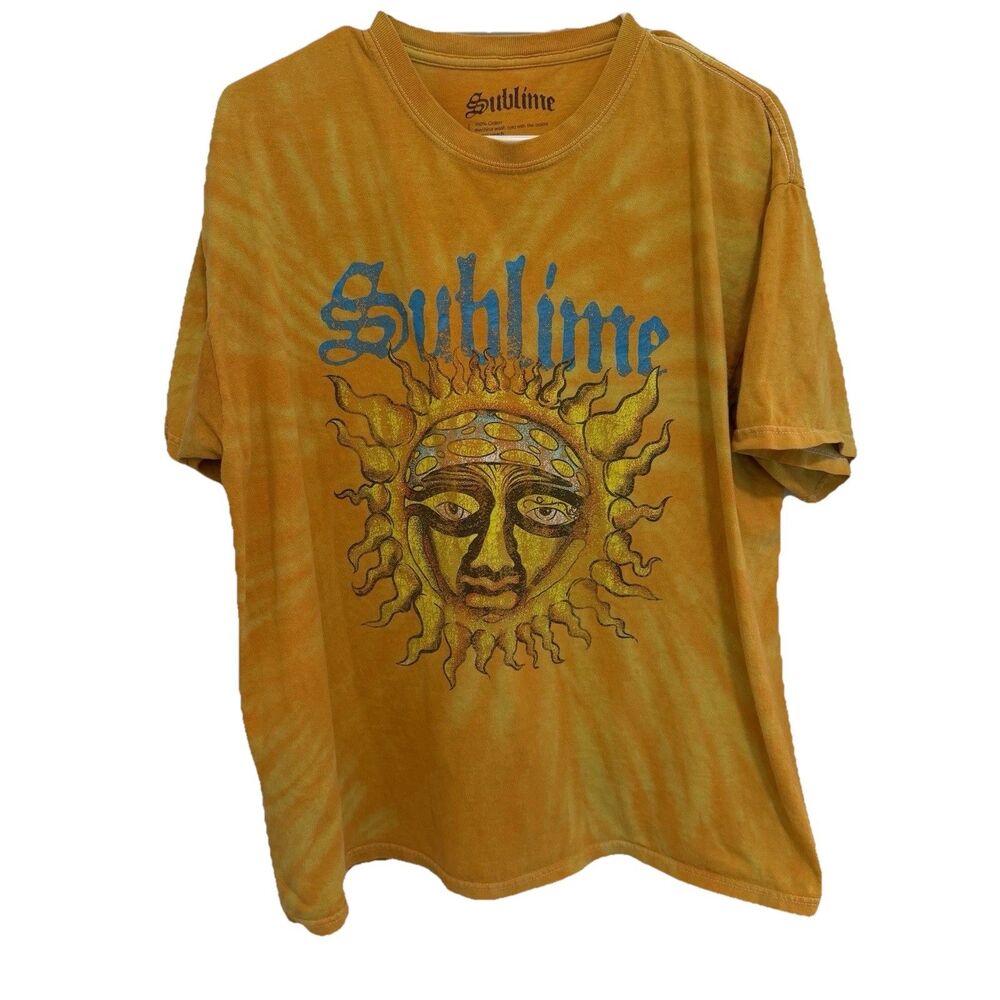 Sublime Tie Dye T Shirt Yellow Sun Graphic Cotton Festival Tee Men’s M/L